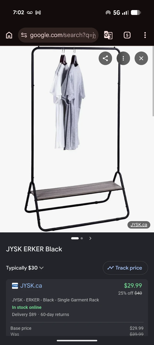 JYSK ERKER Black Single Garment Rack
