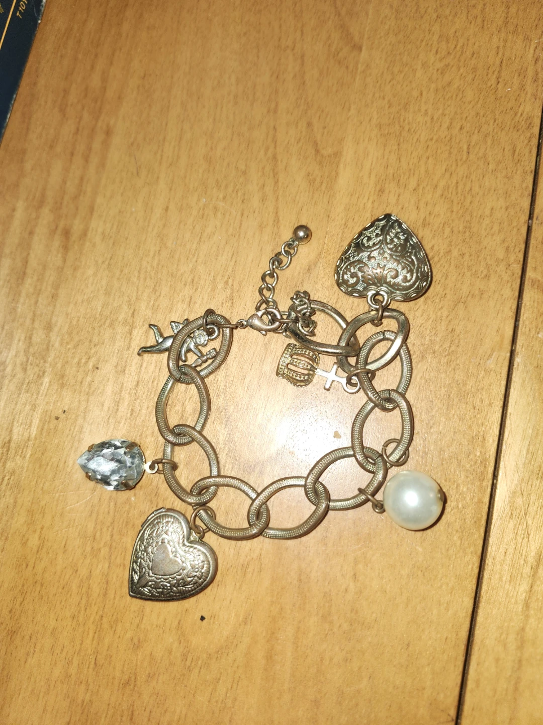 Charm Bracelet with Heart Locket and Pearl