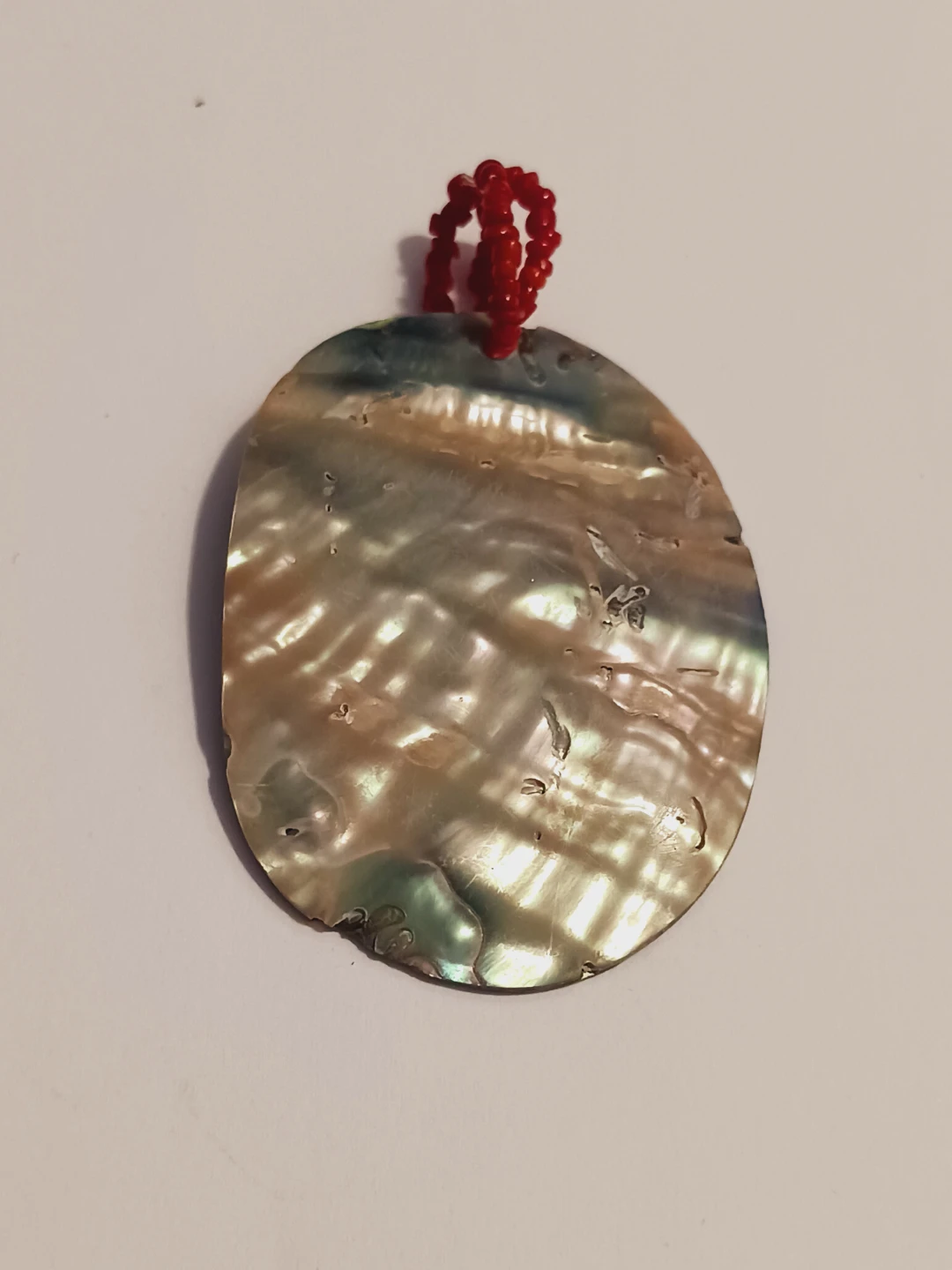 Italian Iridescent Shell Pendant with Red Coral  Bail - photo 2