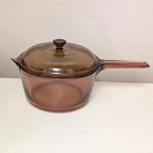 Vintage Corning Vision Ware 2.5L Amber Glass Pot w/ lid - photo 2