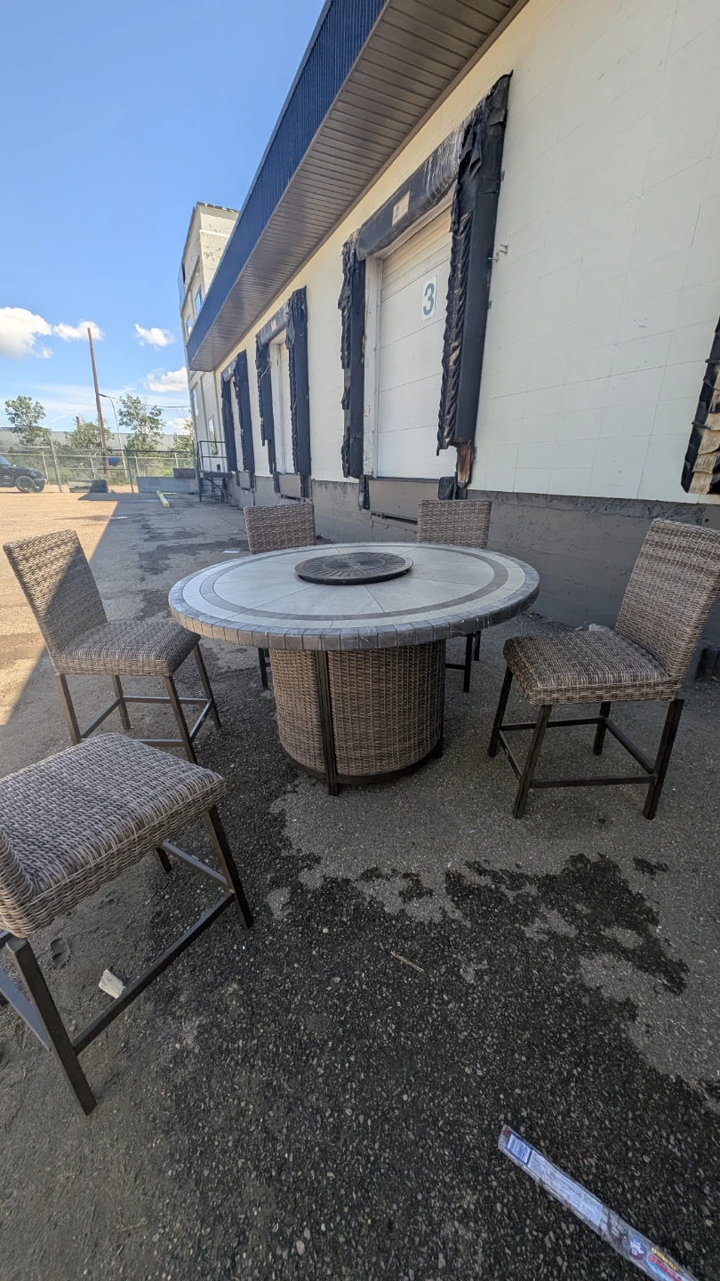 Round Wicker Patio Bar Table with Fire Pit - photo 2