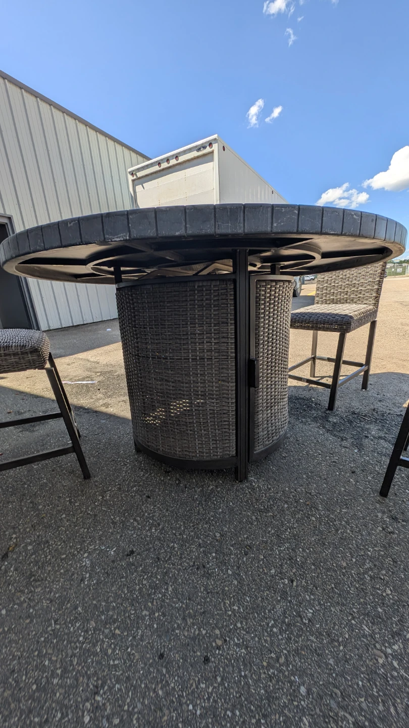 Round Wicker Patio Bar Table with Fire Pit - photo 4