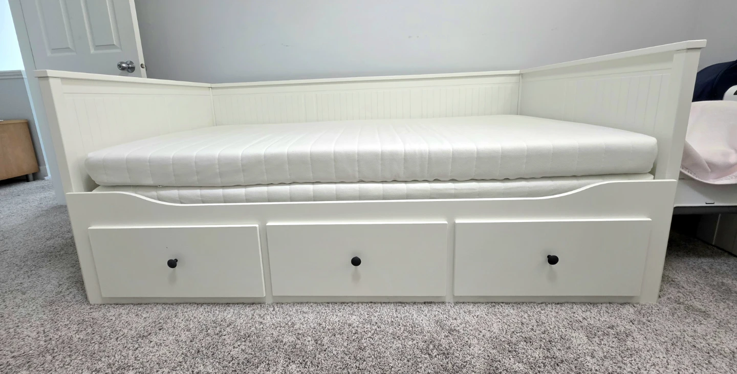 IKEA White Daybed with 3 Storage Drawers and Mattress