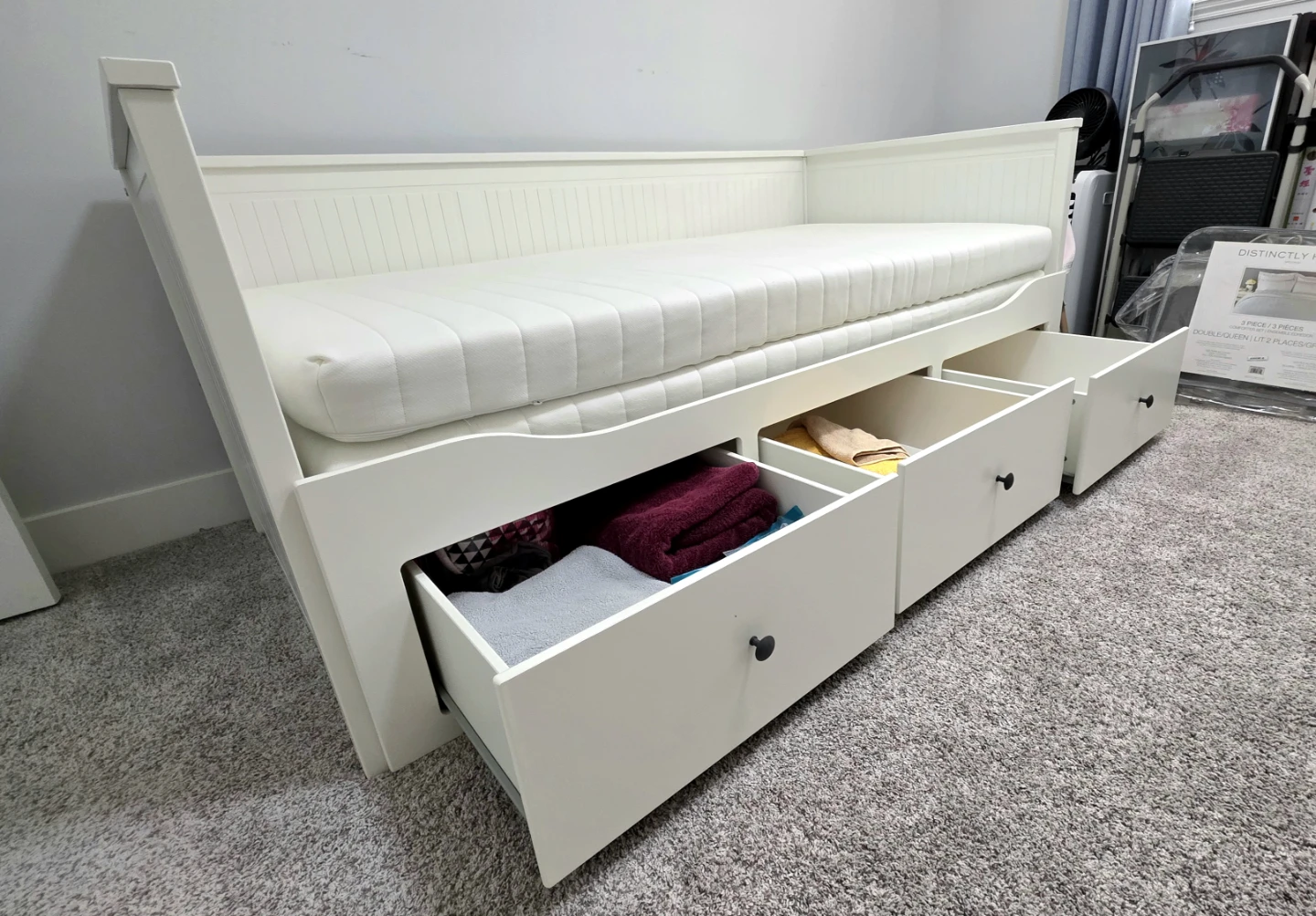 IKEA White Daybed with 3 Storage Drawers and Mattress - photo 3