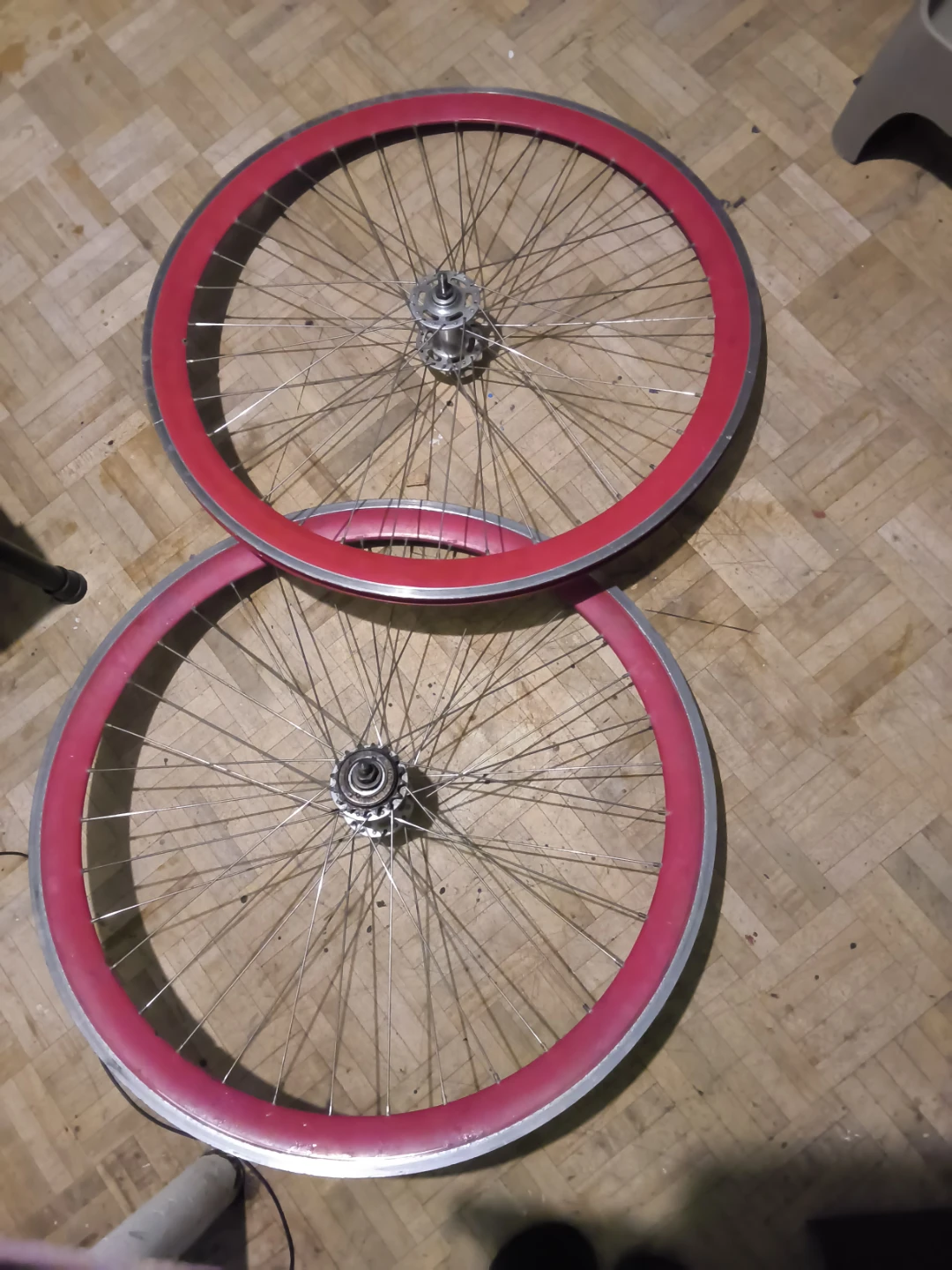 Pair of Bicycle Wheels with Red Rims