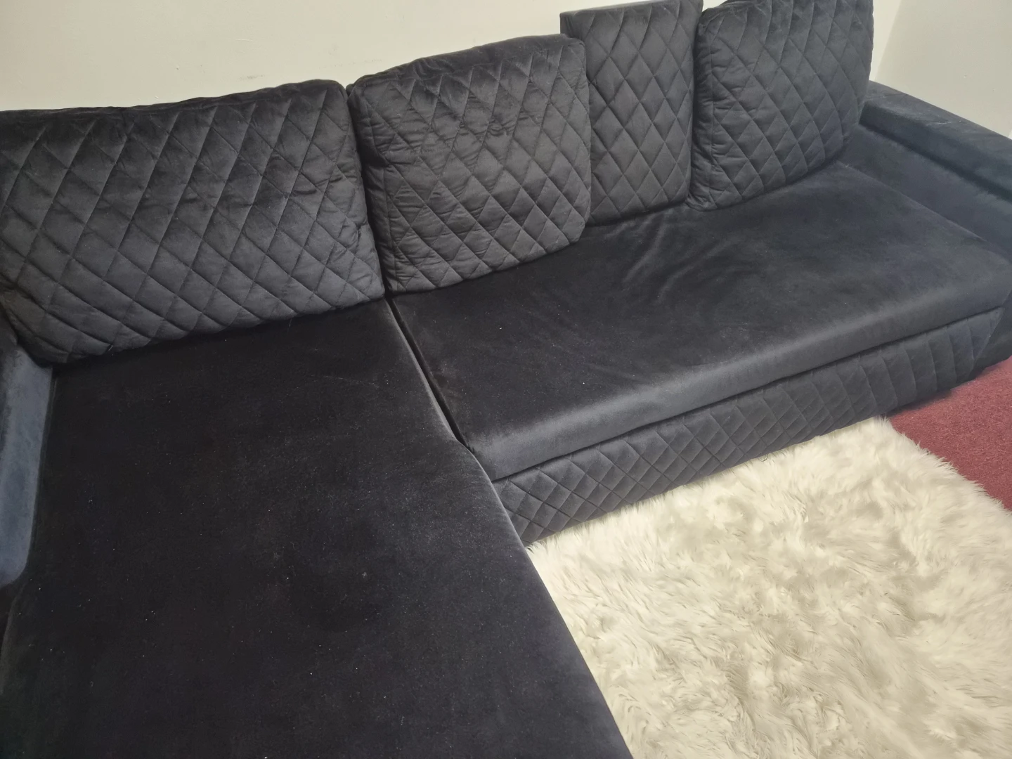 Black Velvet Sectional Sofa with Storage and Cup Holders