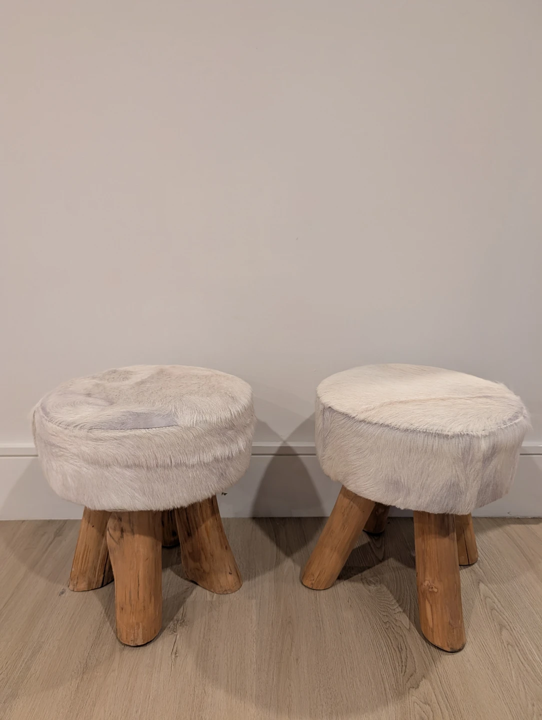 Set of 2 Rustic Hide Stools