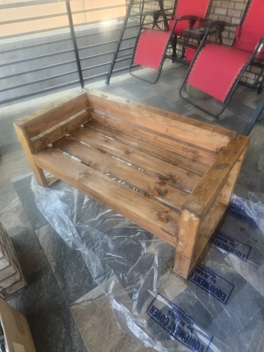 Wooden sofa with Blue Cushion - photo 3