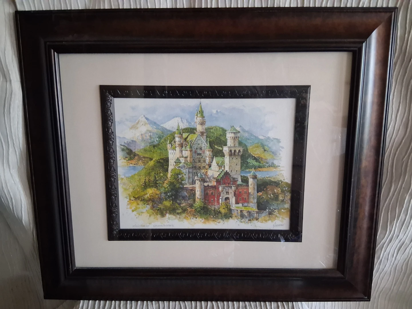 Framed Watercolor Painting of a Castle