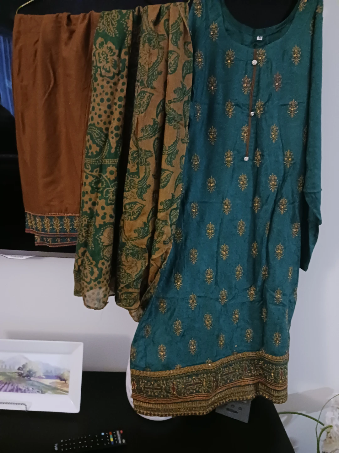 Teal Embroidered Kameez Shalwar Set