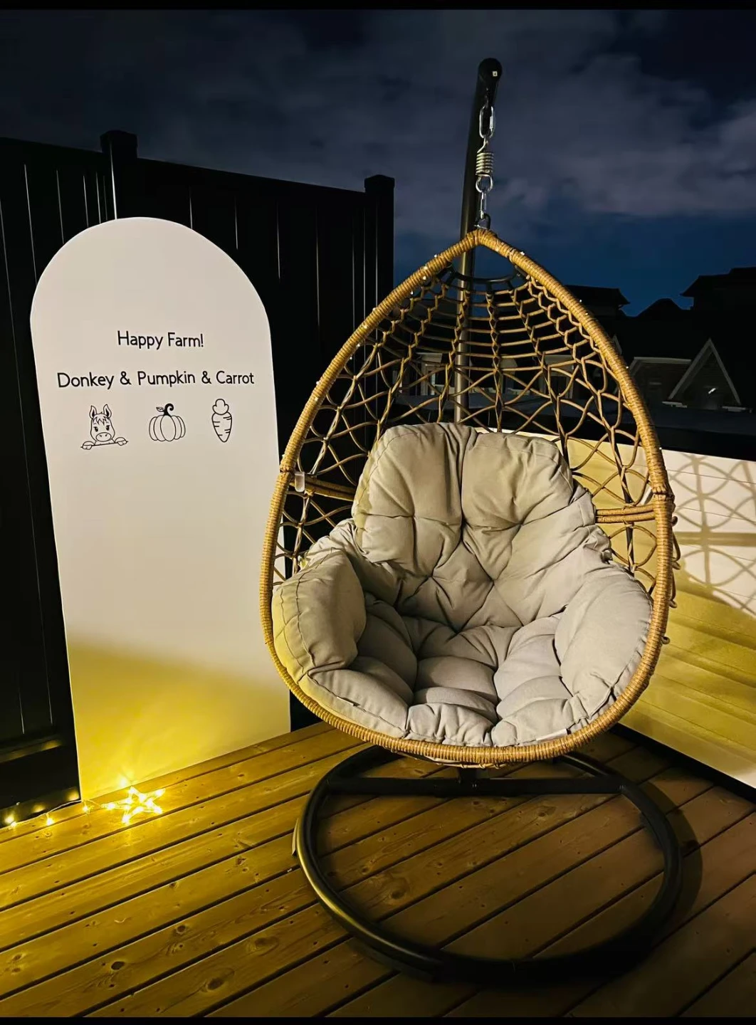 Rattan Hanging Egg Chair with Grey Cushion