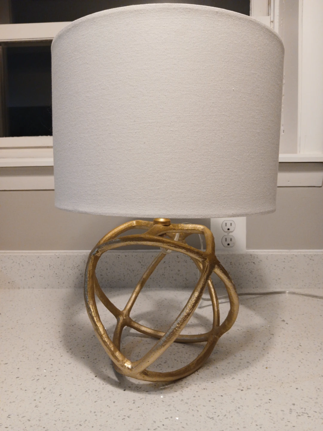 Gold Geometric Table Lamp with White Drum Shade - photo 4