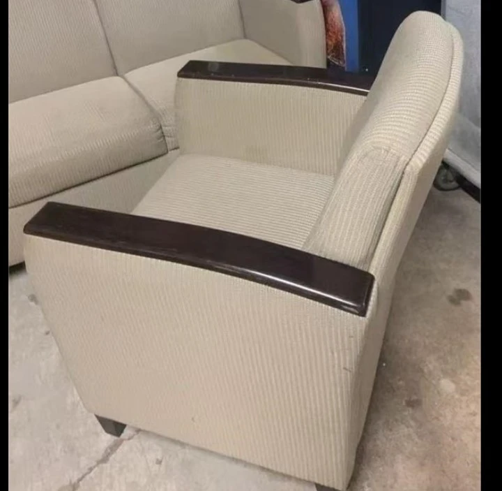 2 Cream Armchairs with Dark Wood Accents - photo 4