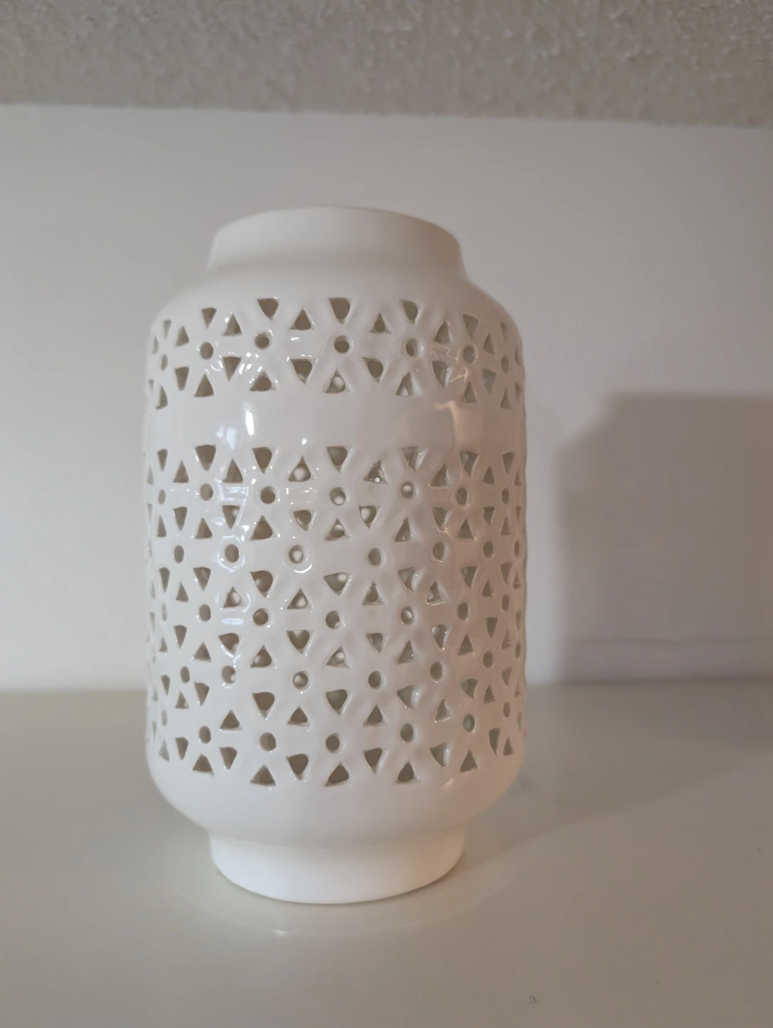 White Ceramic Lantern Vase with Cut-out Design