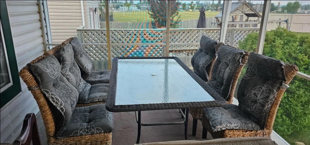 Wicker Patio Dining Set with Glass Table