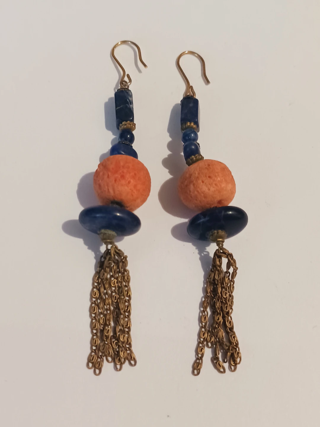 Vintage Sponge Coral Lapis Lazuli Tassel Earrings
