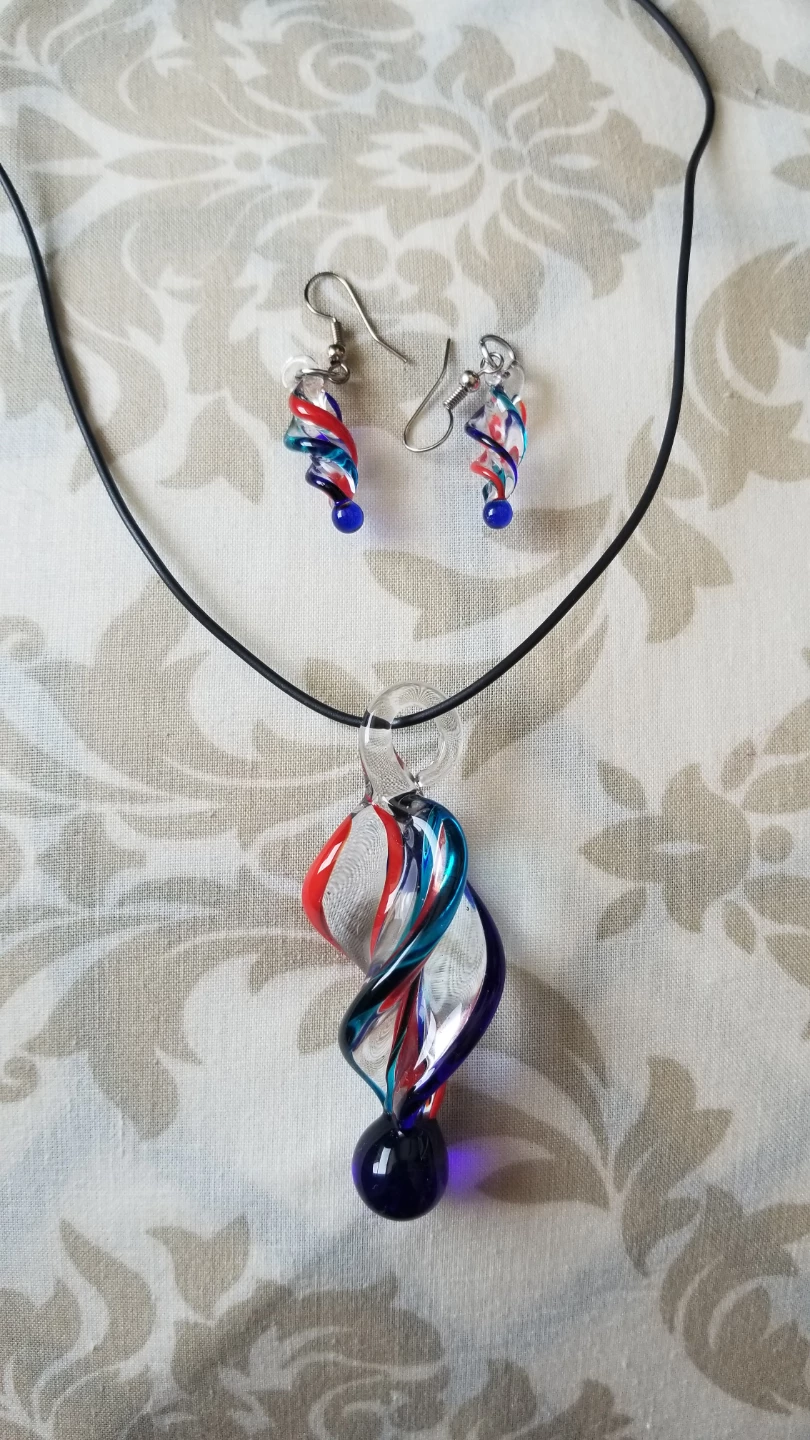 Glass Swirl Pendant and Earring Set