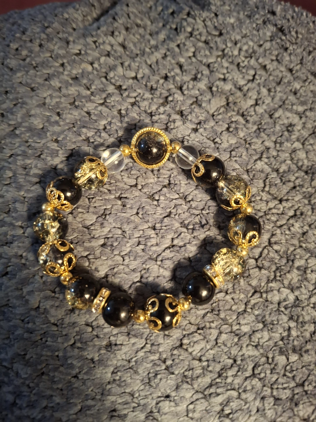 Beaded Bracelet with Black Onyx and Gold Accents - photo 3