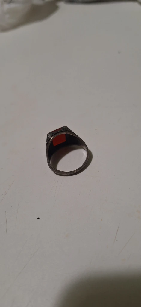 Men's Silver Tone Signet Ring with Red Stone - photo 3