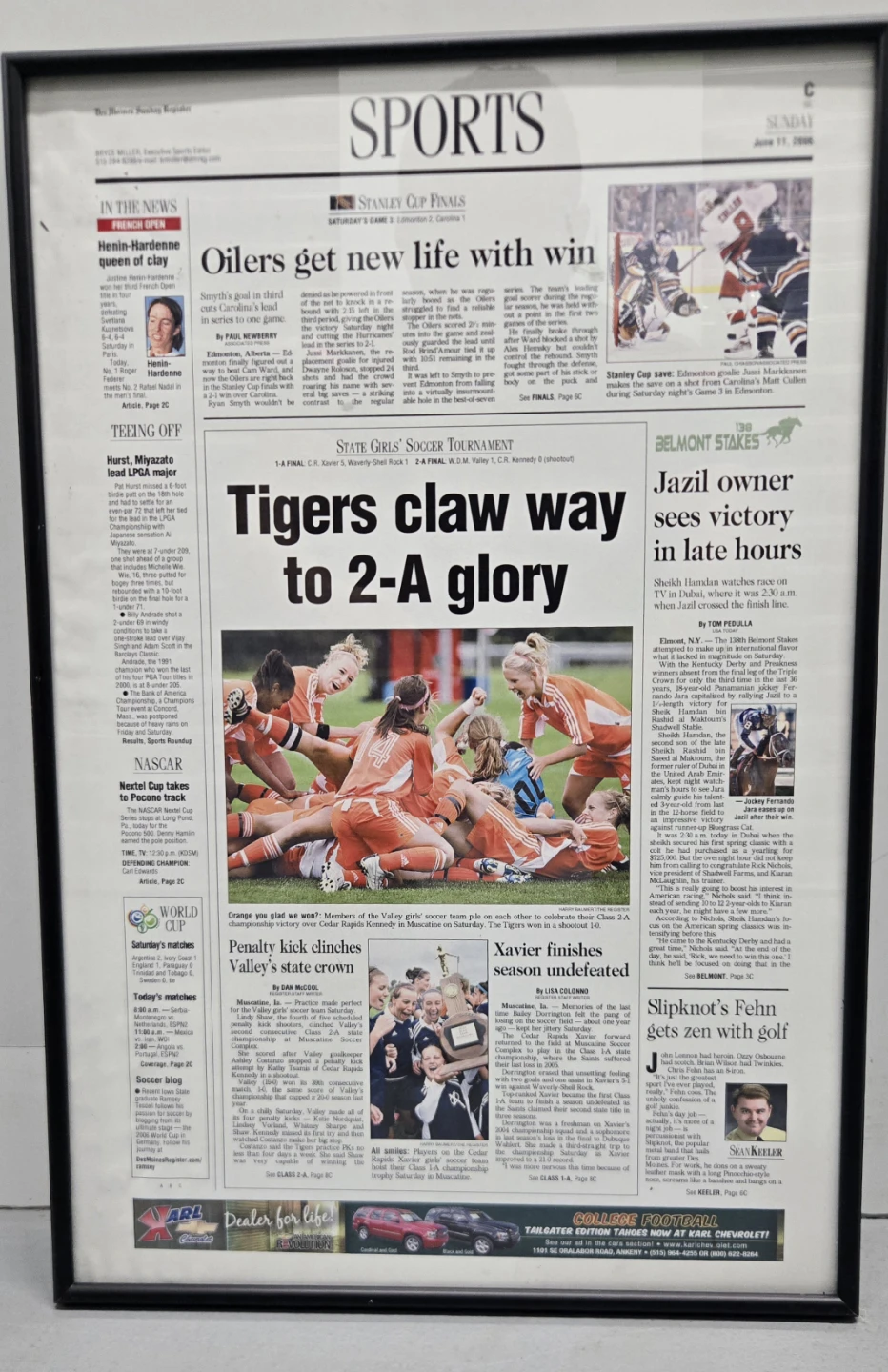Framed Newspaper Clipping - The Des Moines Register