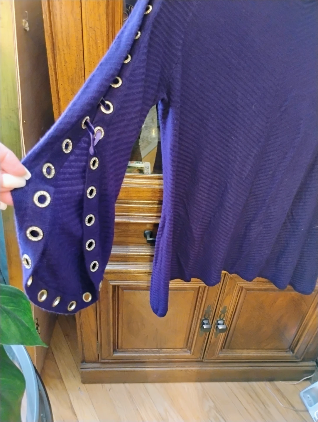 Bellini Purple Lace-Up Sleeve Sweater