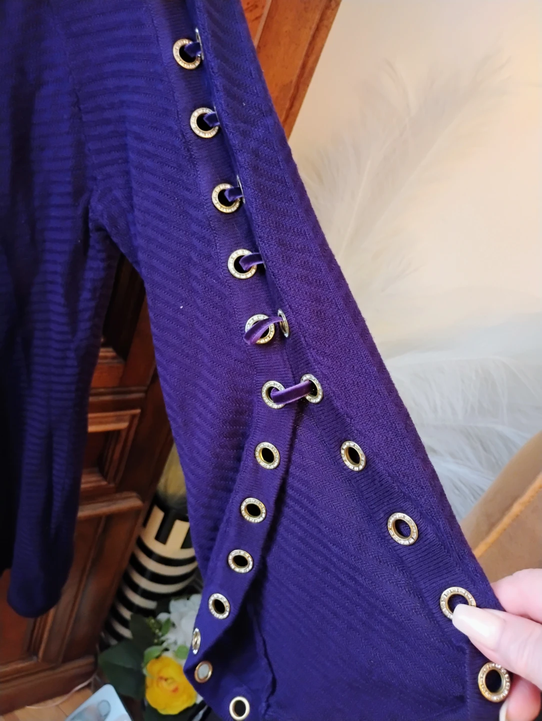 Bellini Purple Lace-Up Sleeve Sweater - photo 3