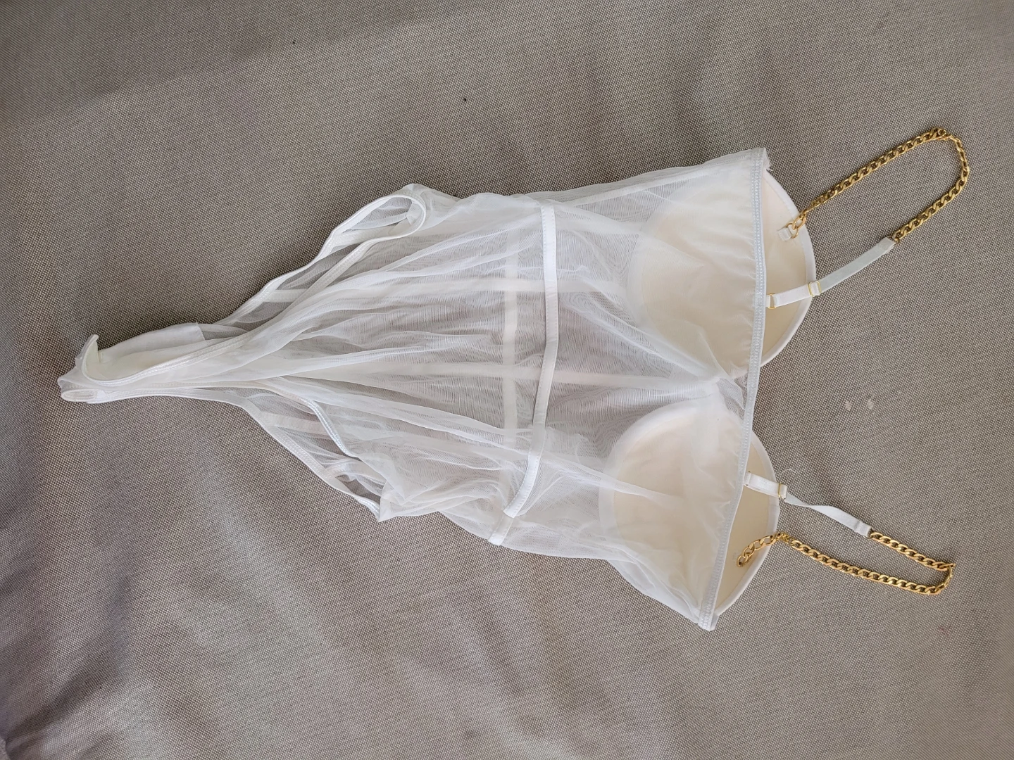White Mesh Corset with Gold Chain Straps - photo 2