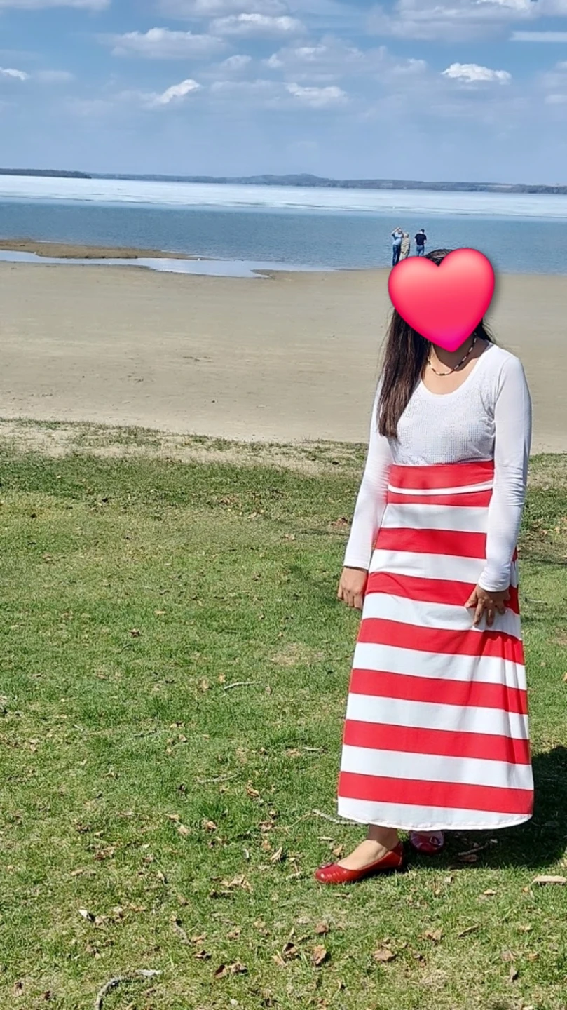 Red and White Striped Maxi Skirt