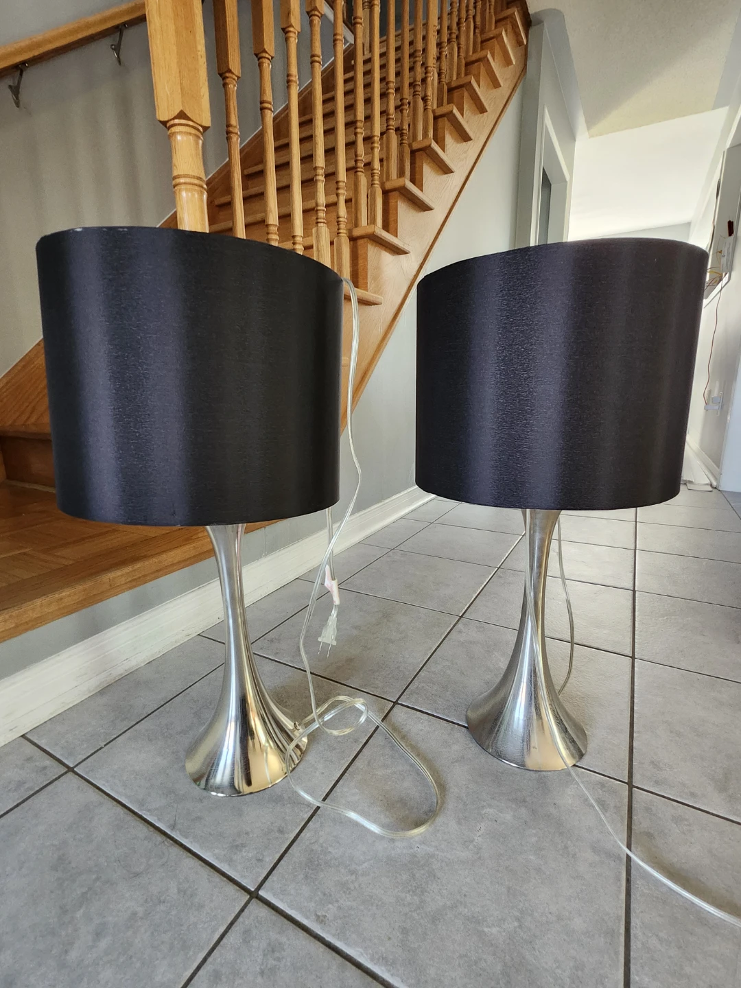 Pair of Black Drum Shade Table Lamps