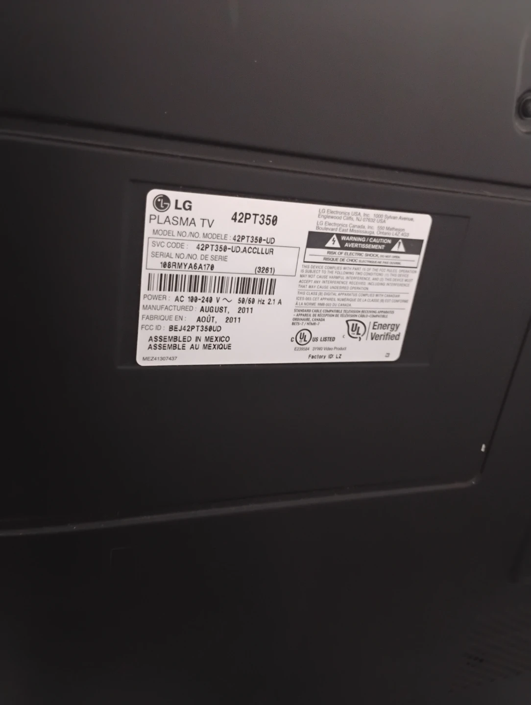 LG Plasma TV 42PT350 - photo 2