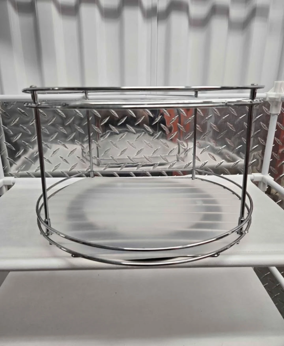 Chrome Metal 2-Tier Rotating Countertop Lazy Susan