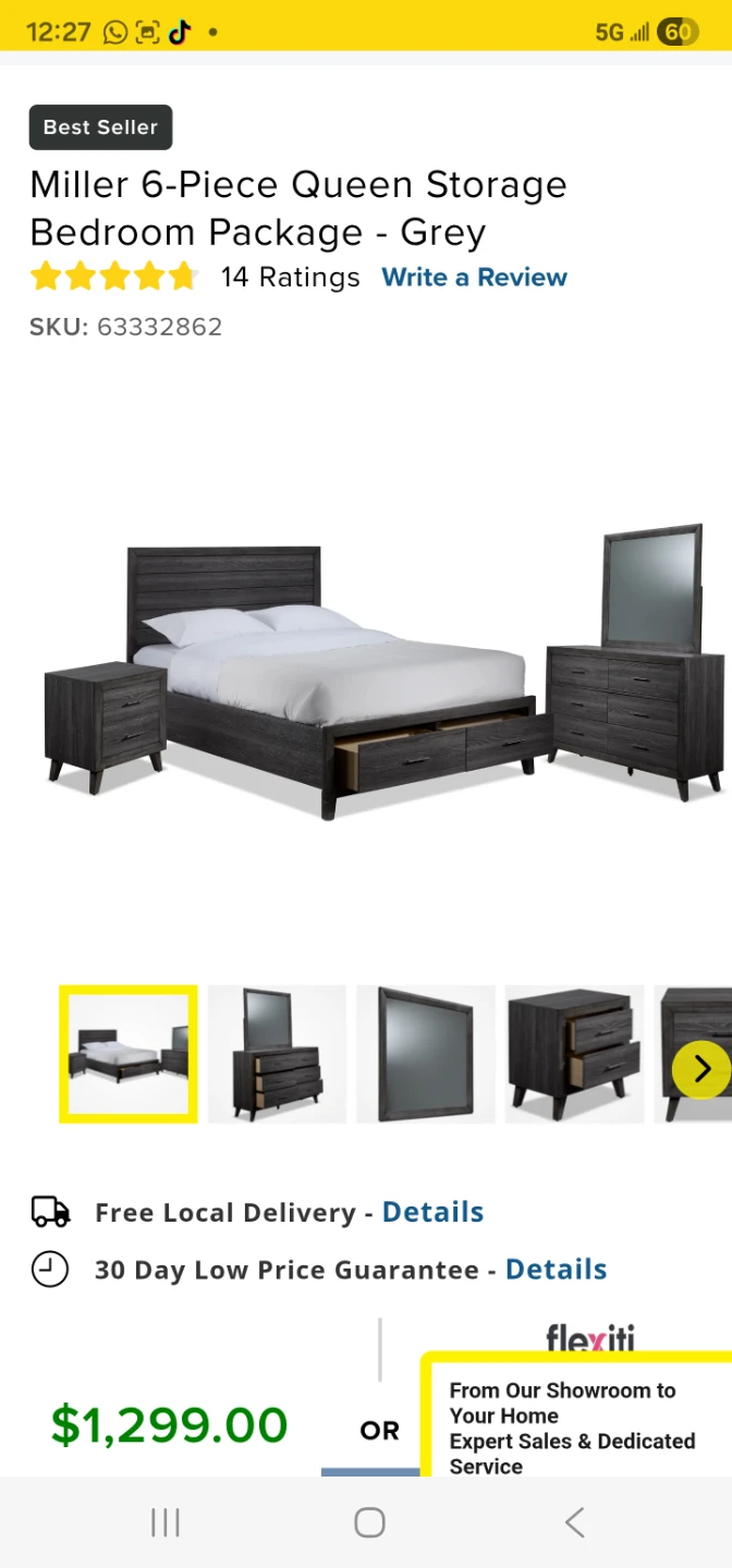 Grey queen size leons bed with night stand and dresser - photo 4
