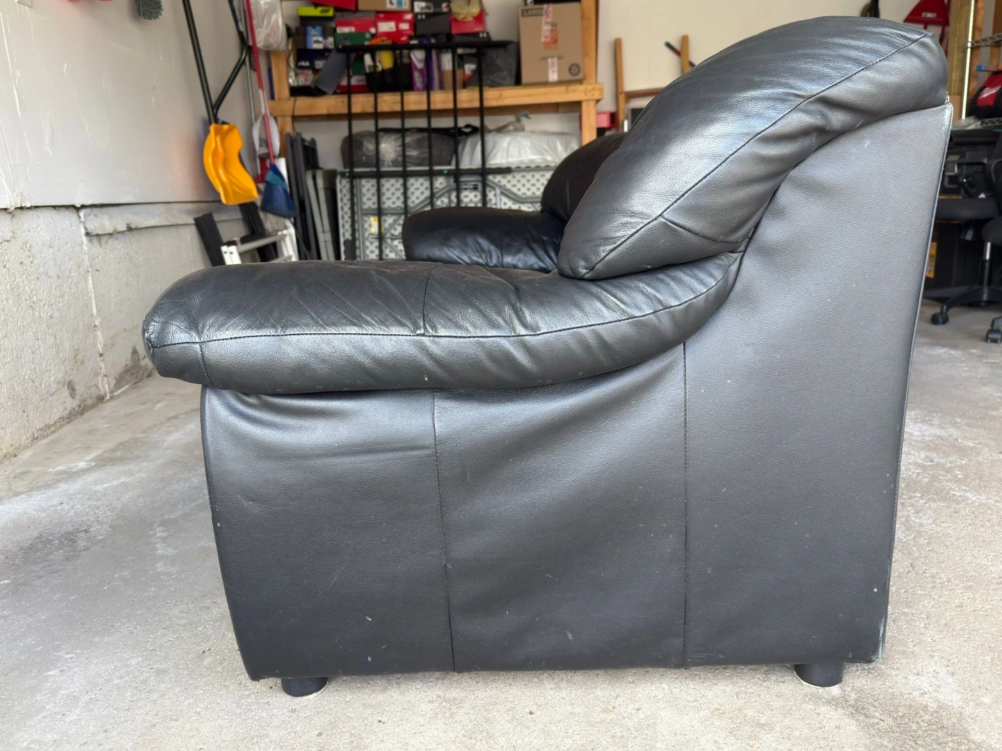Black Leather 3-Seater Sofa - photo 2