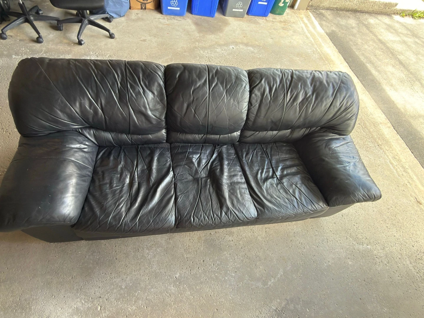 Black Leather 3-Seater Sofa