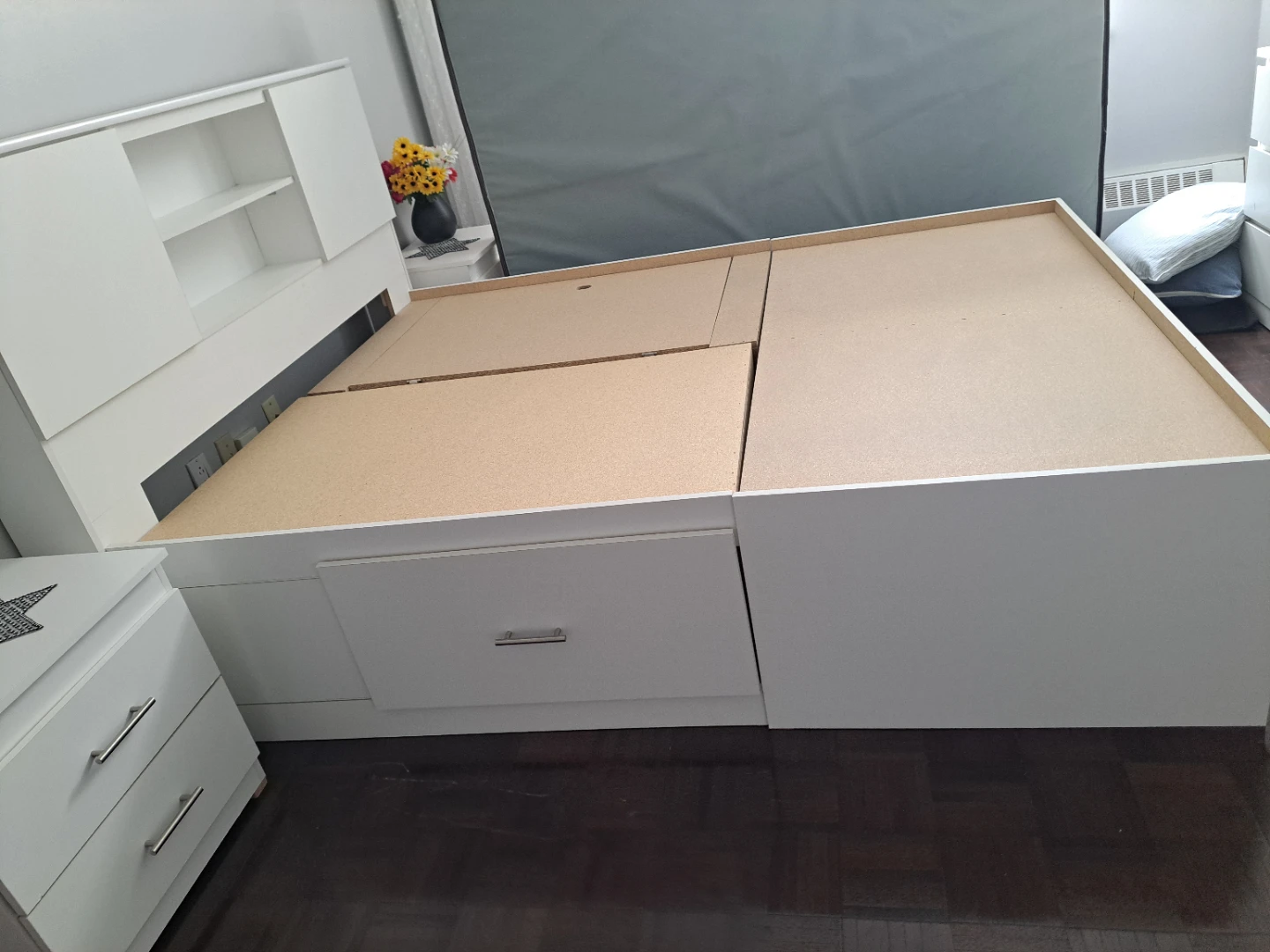 White Storage Bed Frame with Headboard and Mattress - photo 2
