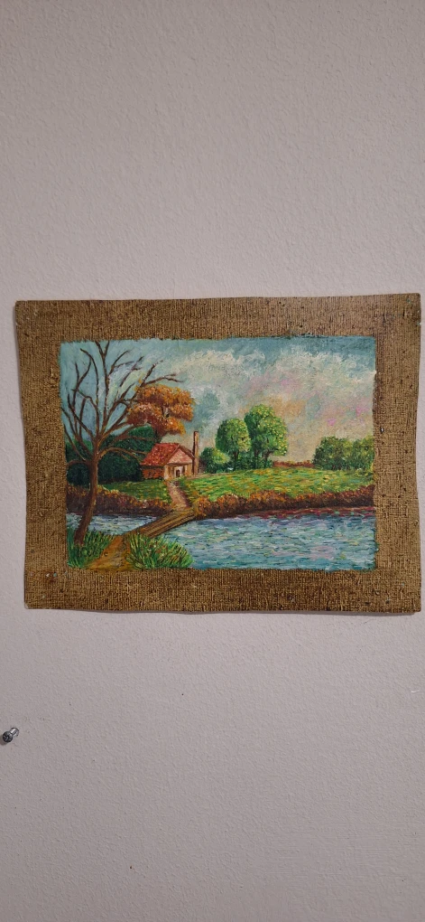 Oil Painting Landscape with House and River