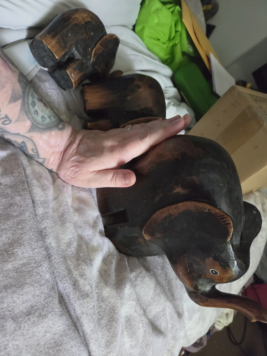Set of 3 Wooden Elephant Figurines