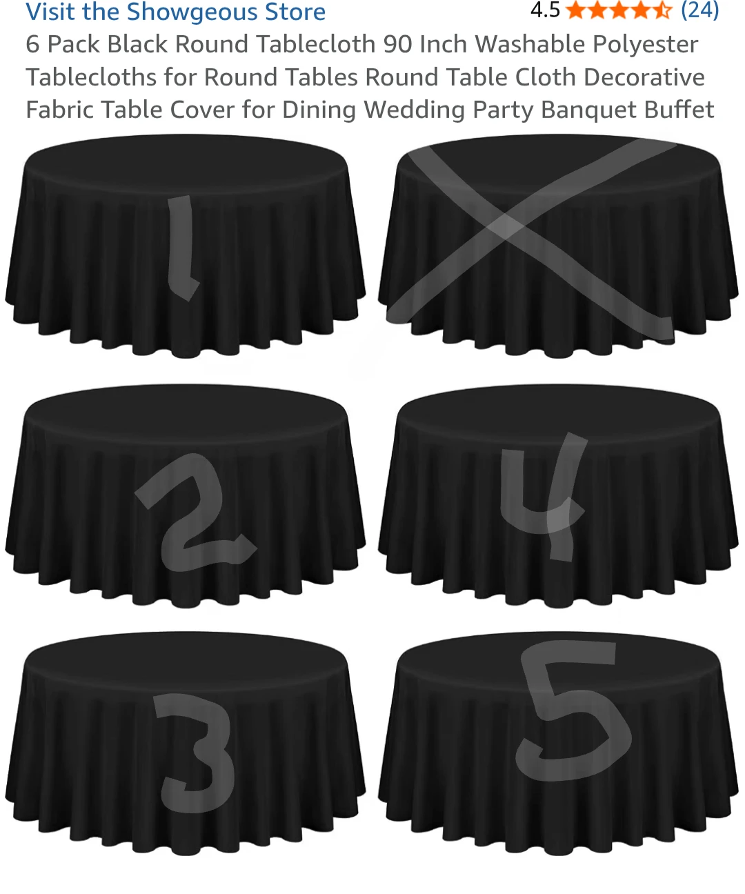 5 Pack Black Round Tablecloths - 90 Inch Washable Polyester