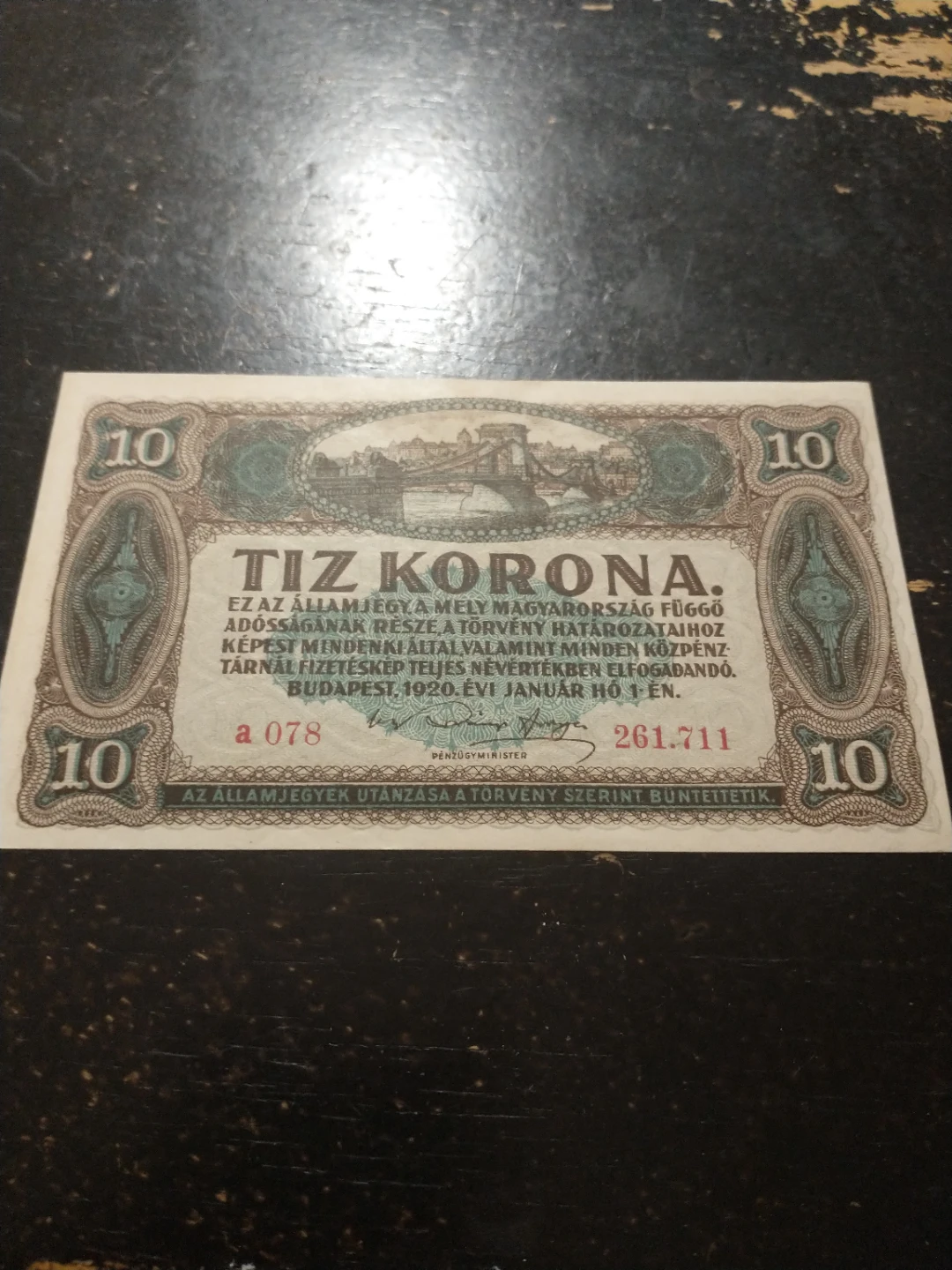 1920 Hungary 10 Korona Uncirculated Banknote - Pick #60 - photo 2