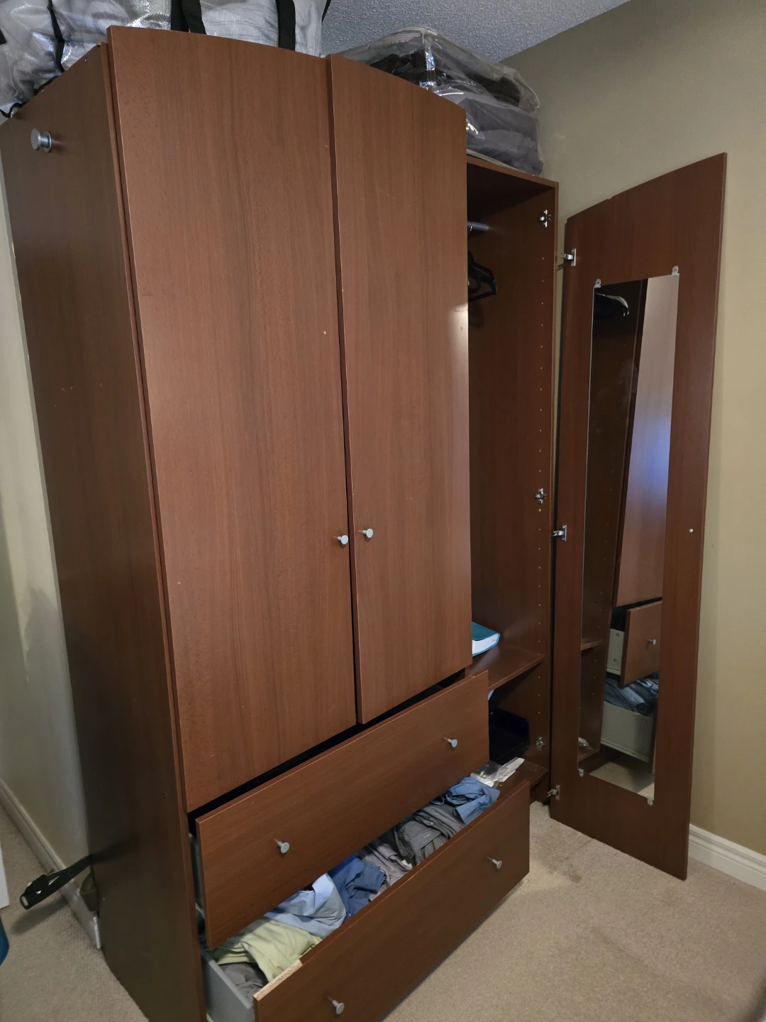 Wooden Wardrobe with Mirror - photo 2