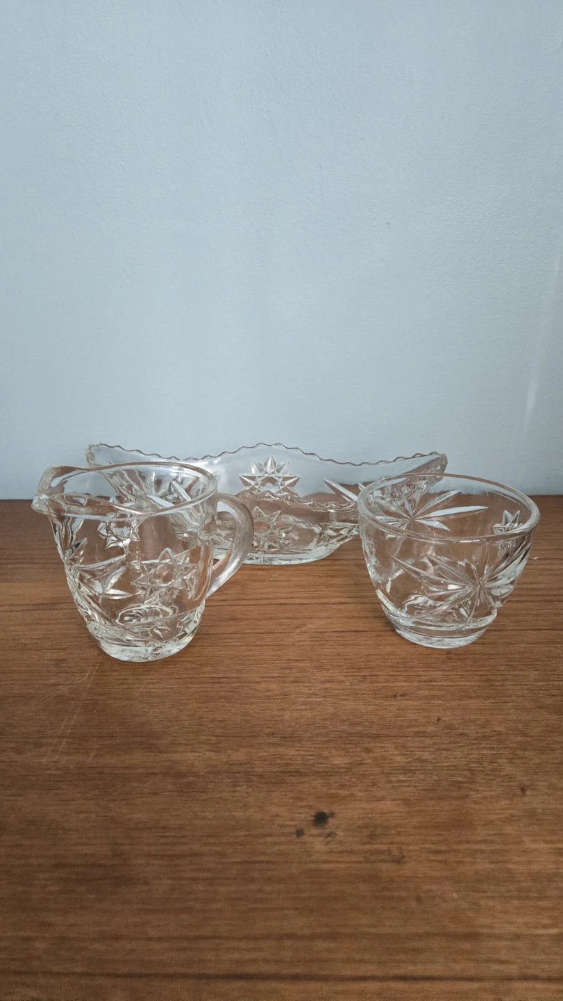 Glass Creamer, Sugar Bowl, and Serving Dish Set - photo 2