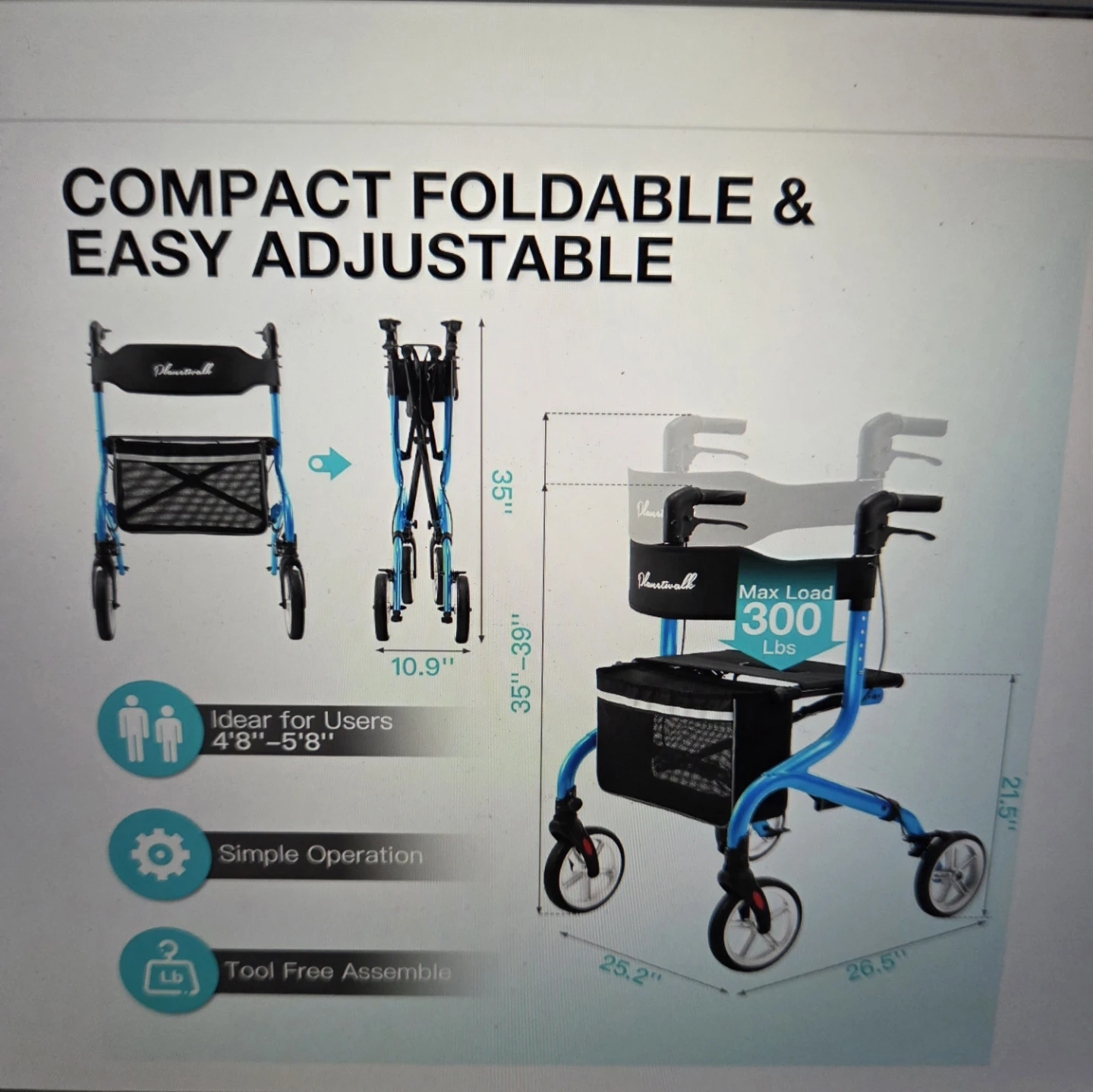 Planet Walk Blue Lightweight Rollator Walker - photo 2