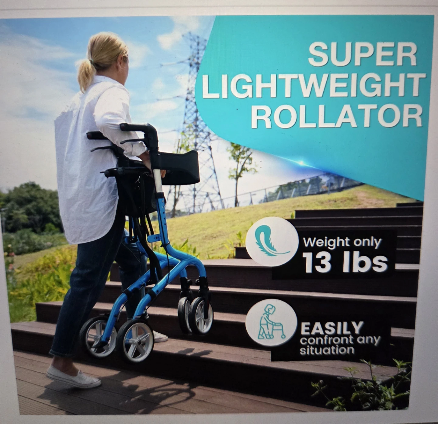 Planet Walk Blue Lightweight Rollator Walker - photo 3
