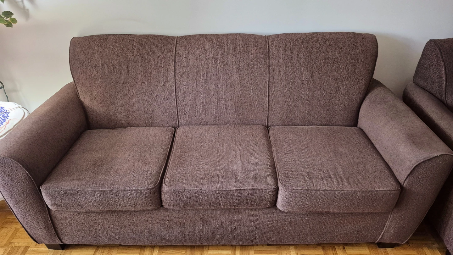 Brown Fabric Three Seater Sofa Couch and Armchair set