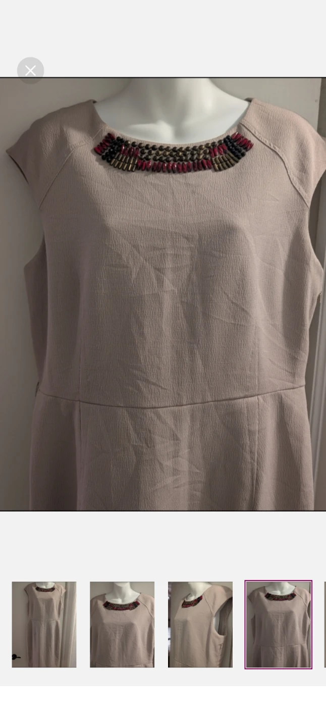 Women's Jones New York Beige Dress with Embellished Neckline. - photo 5
