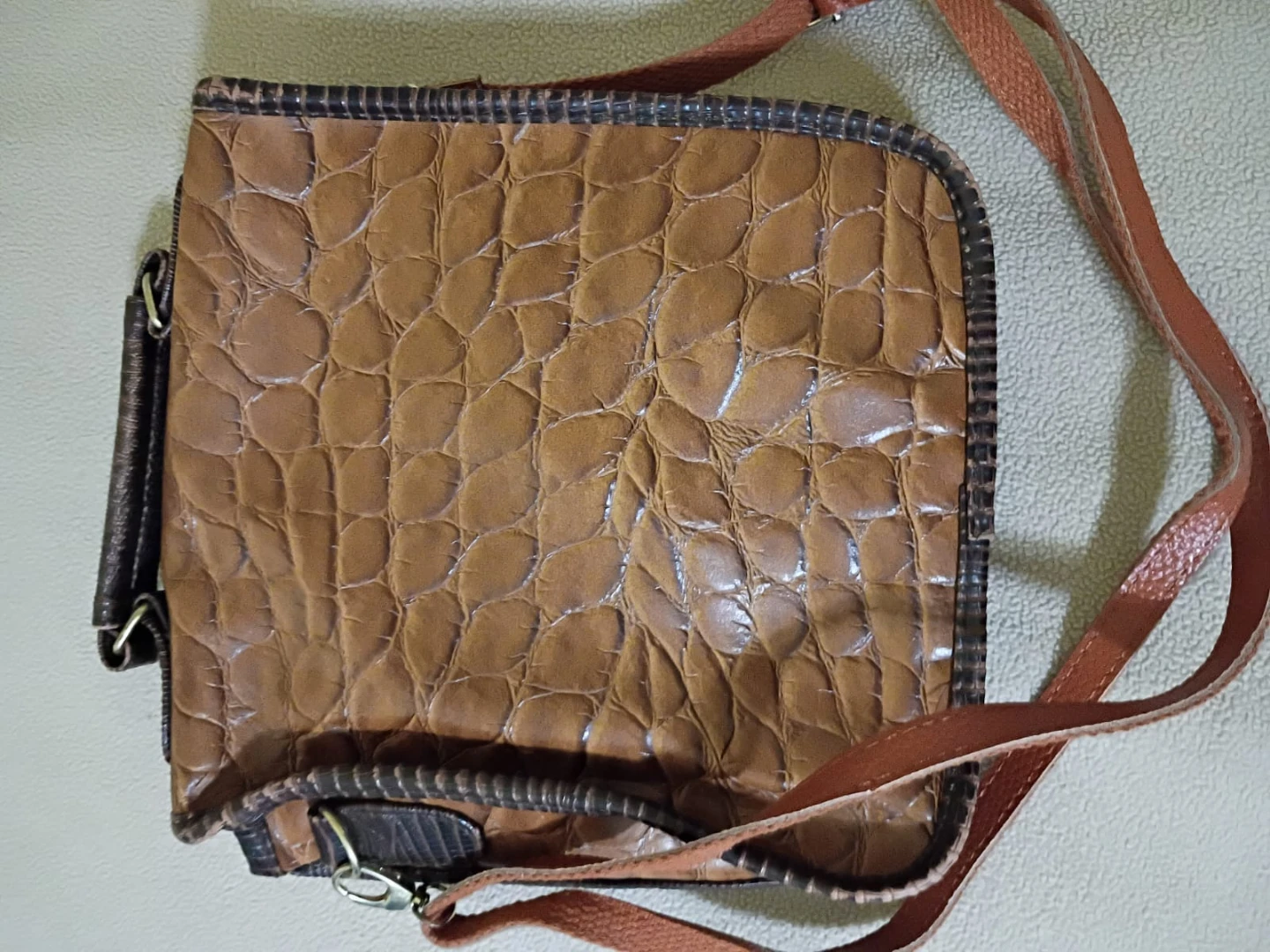 Brown Faux Croc Shoulder Bag