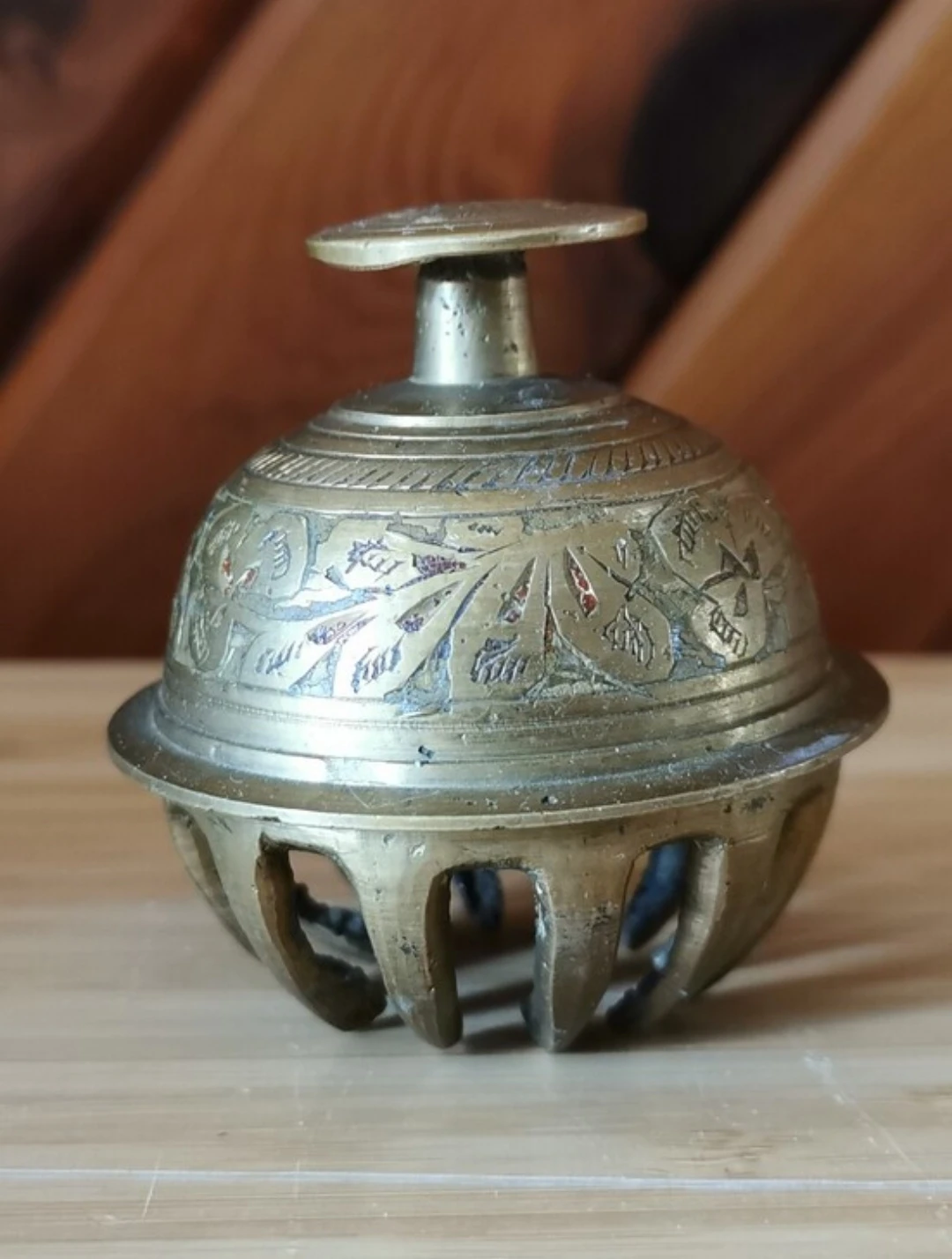 Vintage Solid Brass Claw Foot Bell Etched Floral Decor