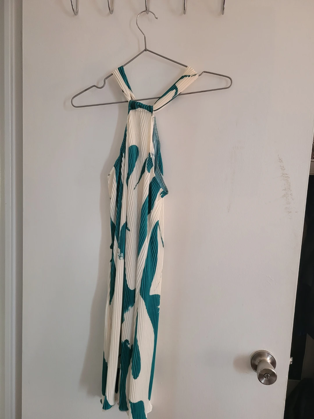 Pleated Halter Dress with Abstract Print