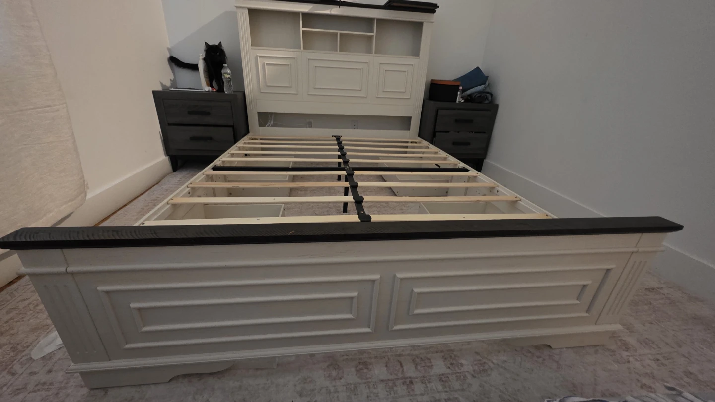 White Panel Bed Frame with Headboard and Storage