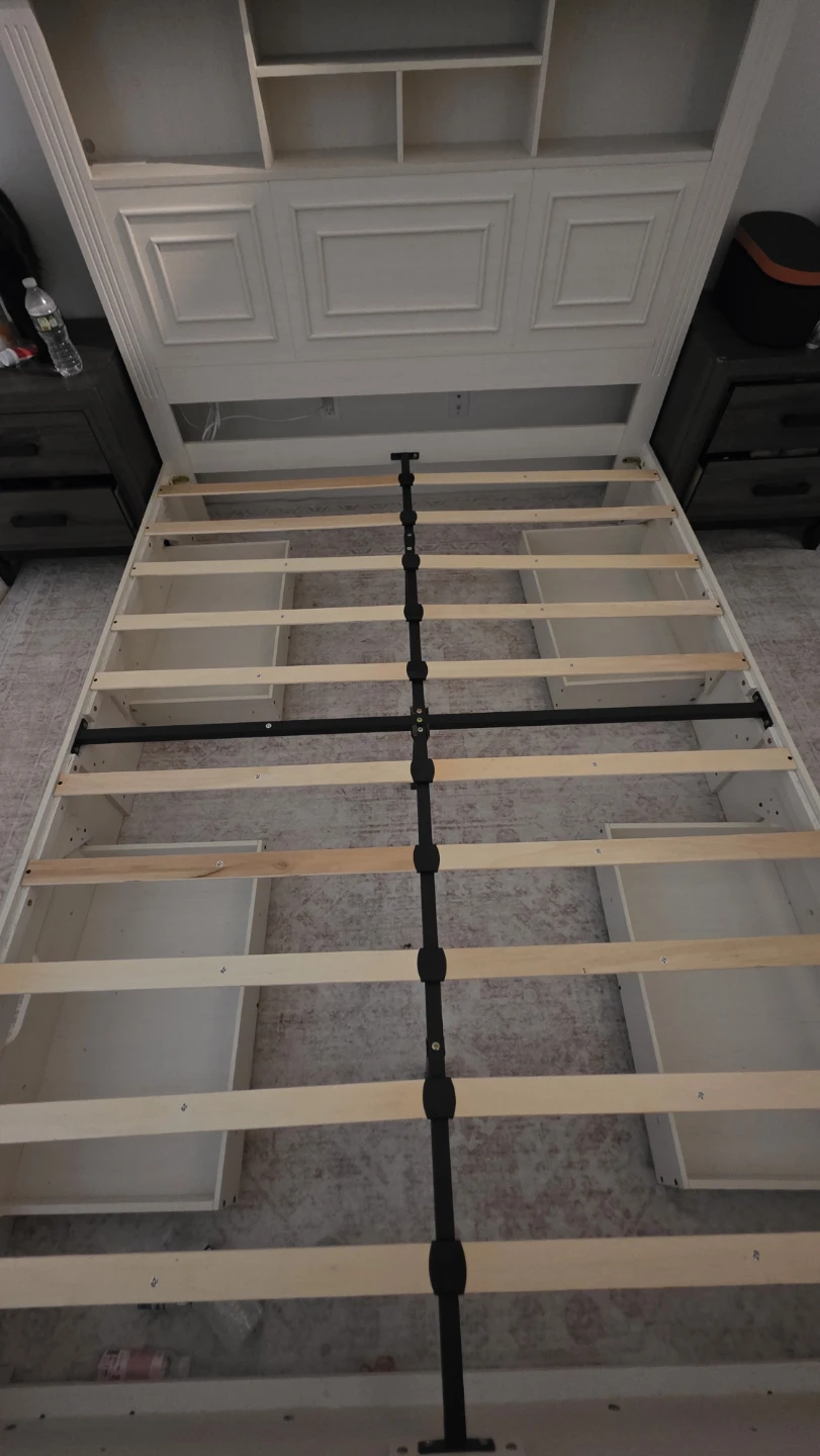 White Panel Bed Frame with Headboard and Storage - photo 2